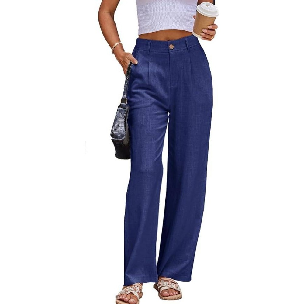 MSRP $44 heipeiwa Women's M Linen Pants Casual High Waist Wide Leg Straight